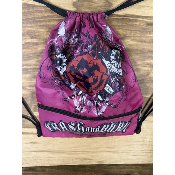 Buckle Y2K Crash and Burn Drawstring Pink Backpack Cinch Sack Gym Bag - Picture 5 of 5